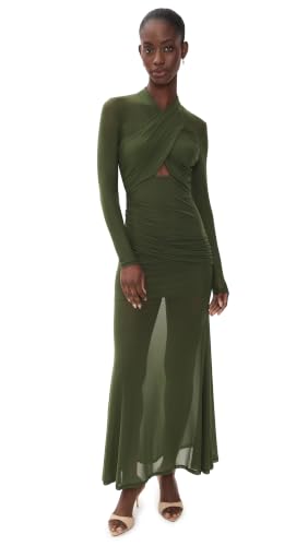 BARDOT Women's Veria Wrap Mesh Maxi Dress, Khaki, 2