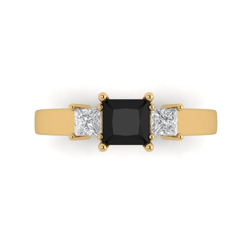 Clara Pucci 1.11 CT Princess Cut Natural Onyx Ring for Women in 14K Yellow Gold, 3 Stone Proposal Wedding Anniversary Designer Bridal Ring, Womens Solid Gold Ring