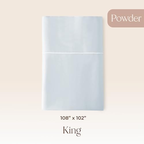 Image of Certified Organic King Flat Sheet Only - 100% Organic Cotton Top Sheet with Luxurious Soft and Breathable 300 Thread Count Sateen Weave Finish - GOTS & Fairtrade Certified (Powder, King)