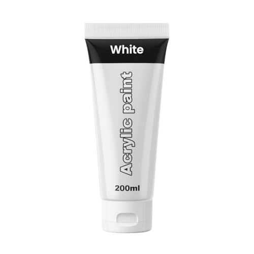 MARKQ Acrylic Paint 200 ml Tube Rich Highly Pigmented Non-Toxic Artist Colors | 10 Vibrant Colors for DIY Crafts Canvas Paper Wood Fabric and Art Projects (White)