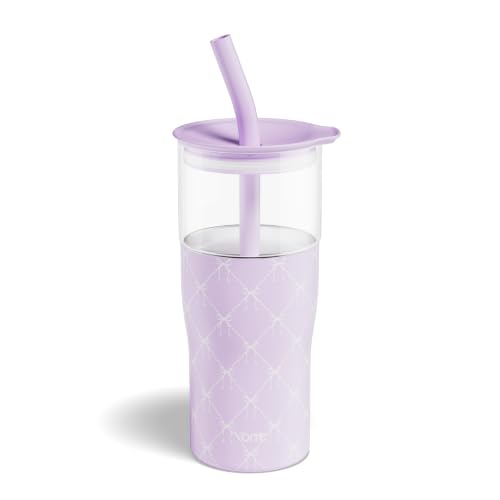 Image of YOME 20oz Elegant Purple Bow Insulated Glass Tumbler with Lid & Straw for Women Gift| Stainless Steel Iced Coffee Cup | Keep Drinks Cold |Cupholder Friendly |Ideal for Iced Coffee, Smoothies & Boba