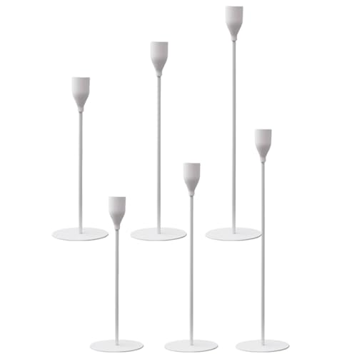 Juego 6 candelabros Blanco 33/28/23 cm，2 Cada uno, portavelas de Metal, Decoracion Vintage candelabros para Velas, para cenas a la luz de Velas, decoración del hogar, Bodas (Blanco)
