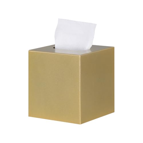 HOUSE DIARY Metal Square Tissue Box lid Modern Facial Tissue Holder for Bathroom Vanity Tops Bedroom Dressers Nightstands Desks Offices (Gold)