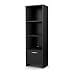 South Shore 3107652 Narrow 3-Shelf Storage Bookcase with Door, Black, Pure