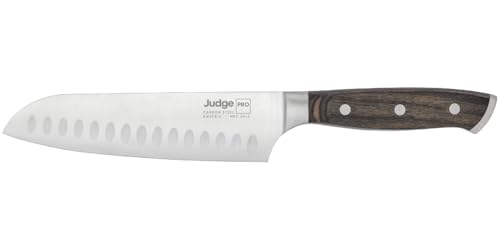 Judge Pro 18cm/7 Santoku Knife - High-Grade Carbon Stainless Steel Blade, Dishwasher Safe, Hard-Wearing Wood Handle, Easy to Sharpen