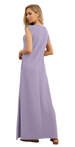 Image of GRECERELLE 2026 Women Year-Round Casual Round Neck Loose Split Wrinkle-Free Long Maxi Vacation Dress with Pockets (XXS-4XL)