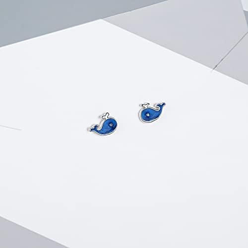 Whale Earrings 925 Sterling Silver Blue Whale Stud Earrings Small Fish Earrings Studs Ocean Animals Earrings Jewellery Gift for Women Girls Kids