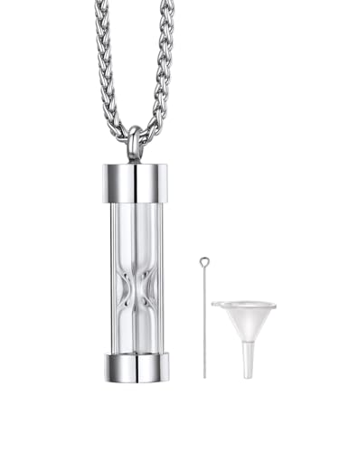 Richsteel Hourglass Urn Necklaces For Ashes For Men Women Cremation Jewelry Stainless Steel Pendant with Wheat Chain 22