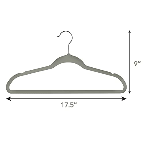 Elama 100 Piece Set of Velvet Slim Profile Heavy Duty Felt Hangers with Stainless Steel Swivel Hooks in Gray - Thumbnail 3