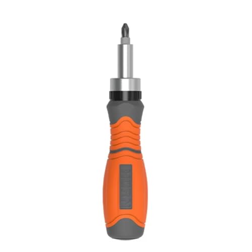 Iyalezirk Destornillador de Trinquete 11 en 1, con Cabezal Oculto, Multiángulo, Multifunción, Color Naranja.