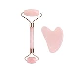 Rose Quartz Roller and Gua Sha Set Pink Jade Face Roller and Gua Sha Stone Anti Aging Face Rollers for Women Girls Men’s Skincare Facial Neck and Body Relieve Facial Tension