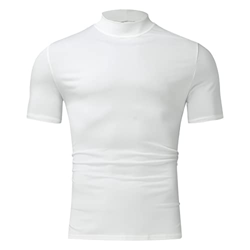 Men's Summer Mock Turtleneck T Shirt Solid High Collar Short Sleeve Tops Basic Slim Undershirt Tees3