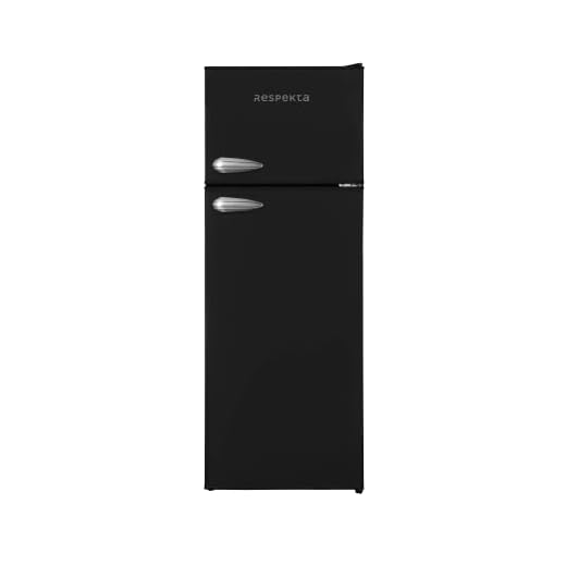 Respekta réfrigérateur rétro avec congélateur haut / 145 x 54 cm / 213 L / pieds réglables en hauteur / mode hiver / fonction congélation rapide / KS144VS / en noir