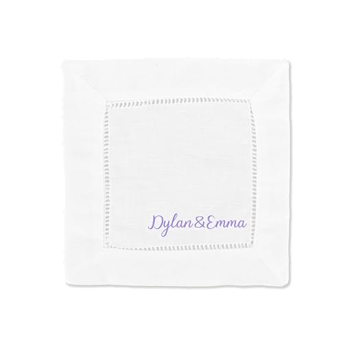 Servilletas de Cóctel Personalizadas Servilleta de Cóctel de Lino Blanco Bordadas, Servilletas de Bar Reutilizables Servilletas de Cena Personalizadas para Fiesta Recepción