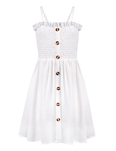 Arshiner Girl's Summer Sleeveless Casual Sundress Holiday Smock Cami Button Dress for 4-12 Years