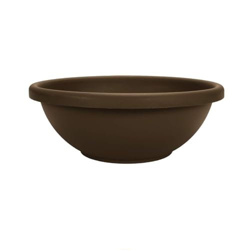 The HC Companies 20 Inch Large Garden Bowl Planter - Shallow Plant Pot with Drainage Plug for Indoor Outdoor Flowers Herbs Chocolate