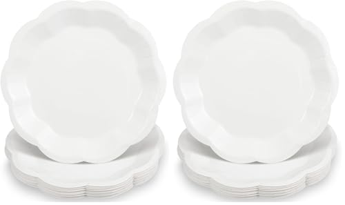 Image of NatNarr 30 Pcs White Paper Plates, 9 Inch Scalloped Paper Plates Disposable Dinner Plate Dessert Cake Plate Party Supplies for Wedding Bridal Baby Shower Birthday (Pack of 2)