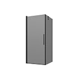 Box doccia 100x80cm con apertura a battente e parete fissa, profili nero opaco e vetro da 6mm fumè h195 | Elba