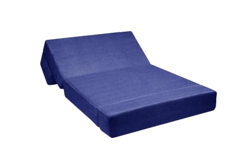 Image of Los Angeles Foldable One Seater Sofa Cum Bed, Sofa Bed 3 X 6 Feet Jute Fabric Washable Cover- Including Two Cushion Perfect for Living Room & Office - Blue Color