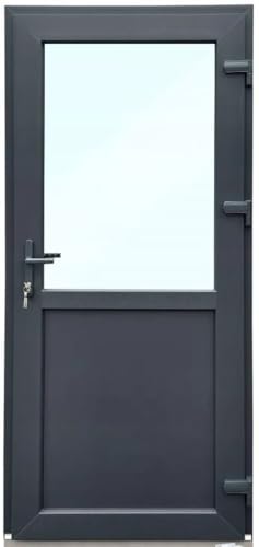 Haustür Kunststoff 100x200 cm DIN Rechts | Nebeneingangstür mit Sicherheitsverglasung | Kellertür Komplettset für Shop, Garage, Haus | Eingangstür mit 4-Punkt-Schloss und Zubehör | Anthrazit