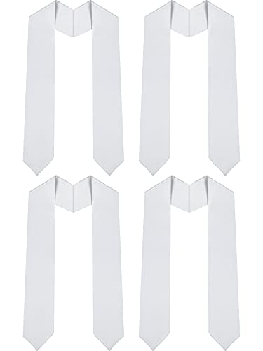 4 Piece Unisex Graduation Stole Sash Adult Plain Ordinary Graduate Honor Stole, 60 Inch (White)