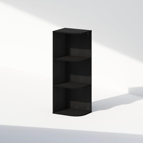 Image of Furinno Reed Corner Shelf, 3-Tier Corner Bookshelf, Book Shelf, Corner Shelves, Storage Rack, for Organization and Storage, Home Office, Living Room, Blackwood