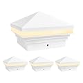 GKOLED 4 Pack Low Voltage Pyramid Post Cap Light, 3W 12V AC/DC, for 4"x4" and 3.5"x3.5" Wood or Vinyl Posts, 2700K Warm White, IP65 Rated Waterproof for Outdoor, Solid Die-cast Aluminum Housing, White