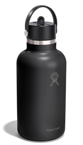 Image of Hydro Flask Water Bottle - Insulated Stainless Steel - Wide Straw Lid, Non Spill, Leakproof in 64 Oz Tonal Black