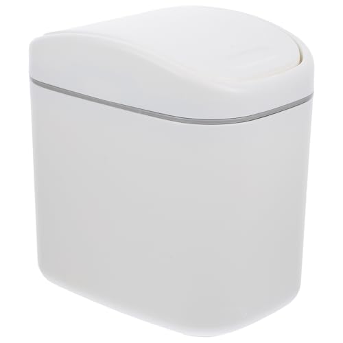FUNNETOYU Papelera de Escritorio Pequeña con Tapa Abatible para Hogar y Oficina Cubo de Basura Plástico Ligero y Práctico para Dormitorio y Baño Diseño Elegante y Compacto unidad Blanca