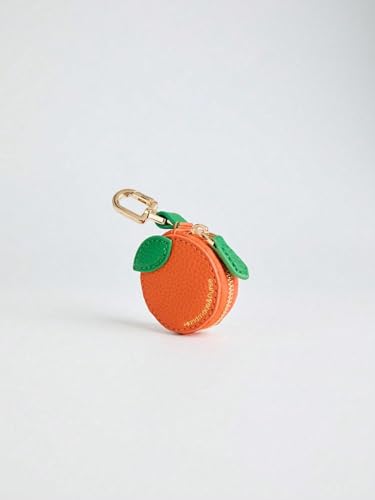 Image of Orange Shaped Coin Purse, Leather Mini Keychain Pouch with AirTag Holder, Cute Bag Charm for Coins & Small Items