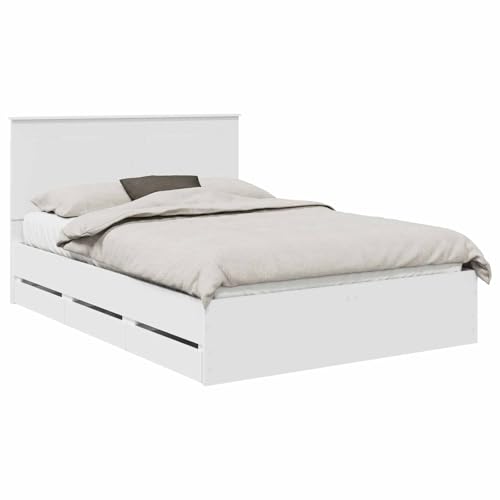 vidaXL Bettrahmen mit Schubladen Weiß 150 x 200 cm Ingenieurs Holz, Stylisches Bettgestell, minimalistisches Design, modernes Schlafzimmermöbel mit verstecktem Stauraum