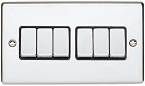 Enhance Decorative 6 Gang Switch Polished Chrome Finish With Black Trim, Polished Chrome - Black Trim, Switch - 6 Gang