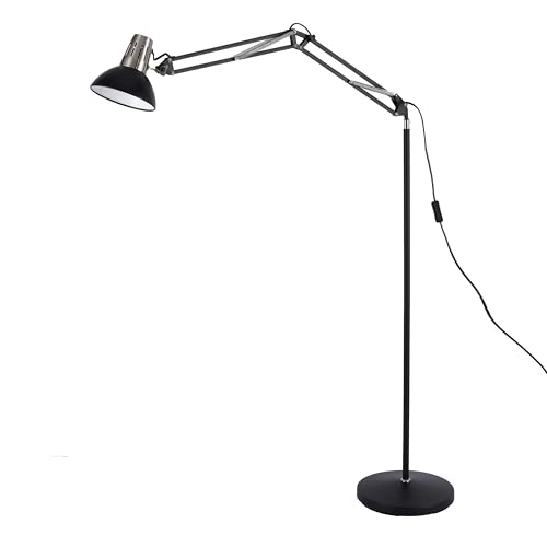 TEKLED® Modern Adjustable Floor Lamp – Extendable Arm with Steel Shade, E27 Fitting, Height Adjustable Standing Lamp for Bedroom, Living Room, Office, Study and Reading Spaces, Black