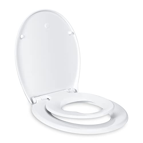 TODOT Abattant WC Familial, Lunette de Toilette avec Siège Enfant Magnétique, Frein de Chute et Charnière Réglable, Abattant WC en Polyéthylène pour Adultes et Enfants