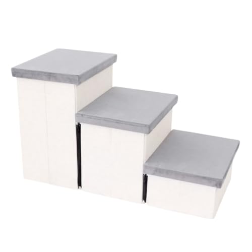 jsdskw 犬用階段 収納付き 3段 2段 小型犬用 中型犬用 大型犬用 ペット用階段 ベッド用 ケガ防止 滑り止め 耐荷重約30kg 老犬 猫用 犬 子犬用 階段 ソファー用ステップ (3層,ジッパーグレー)