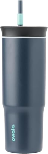 Image of Owala Stainless Steel Triple Layer Insulated Travel Tumbler with Spill Resistant Lid and Straw, BPA Free, 24 oz, Black /Grey (Foggy Tide) (Pack of 12)