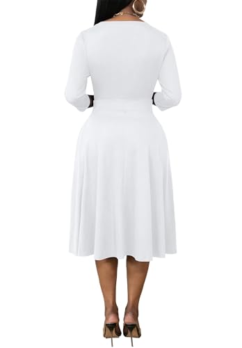 Nmoder Women's Wrap Dress Cocktail Church Wedding Midi Dress A-Line V Neck 3/4 Sleeve Casual Dresses with Pockets4