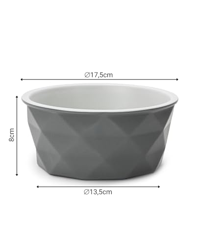lionto Futternapf aus Keramik mit rutschfestem Silkonboden, 1100 ml, Hundenapf aus robustem & geruchsneutralem Material, leicht zu reinigen, ergonomisches Design, Wassernapf für Hunde&Katzen, grau