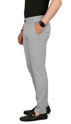 Image of Mehrang Men's Slim Fit Casual Mid Rise Trousers, Cotton Blend, Side Pockets || Classic Slim Fit Chino Pants || Business Casual Dress Trousers