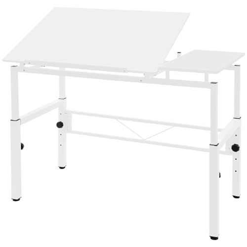 Adjustable Height White Drafting Table for Adults/Artists, Drawing Desk Tilting Tabletop Painting Artwork Station for Art Studio Home Office School