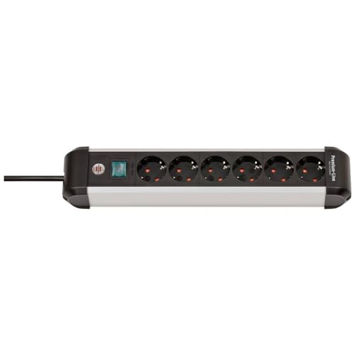 Brennenstuhl Premium-ALU-Line regleta enchufes de 6 Tomas/regleta de Aluminio (Enchufe múltiple con Interruptor, Cable de 3 m, Fabricado en Alemania)