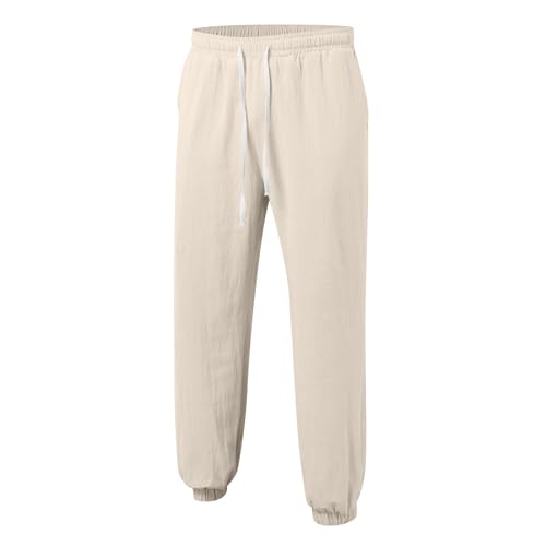 Summer Men's Solid Color Large Size Loose Linen Nine Minute Pants Harlan Pants Casual Mens Training Pants with2