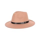QUUPY Sombrero Fedora clásico con ala Ancha y Hebilla, Sombrero de Paja panameño de Fieltro para Mujer y Hombre, Rojo, Caqui, 6 7/8-7 1/8