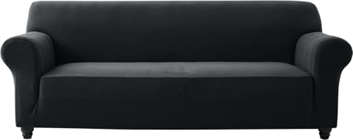 AMEHA High Stretch Sofa Cover 3 Seater Spandex Elastic Fit Slipcovers T Shape Non Slip Loveseat Couch Covers Furniture Protector - 3 Seater, Black