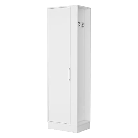 FM FURNITURE Nampa Storage Cabinet, Single Door, Broom Hangers,White -Kitchen Cover
