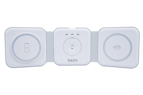 Image of TEKNE 3 in 1 Wireless Charger for Phone, Smartwatch & Wireless Earbuds - Magnetic Foldable Travel Charging Station, Fast Wireless Charging Dock, Portable Compact Design