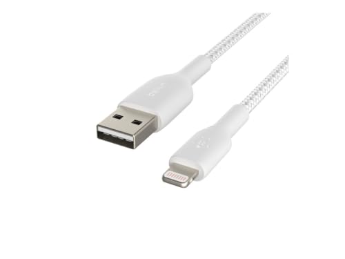 Belkin BoostCharge Braided Lightning Cable - 3.3ft/1M - MFi Certified Apple iPhone Charger USB to Lightning Cable - iPhone Cable - iPhone Charger Cord - Apple Charger - USB Phone Charger - White