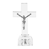 Angoily Adorno de Cruz de Cristal Transparente Iluminación LED Multicolor, Figura Decorativa Religiosa para Iglesia y Hogar, Adorno de Escritorio Artesanal para Ambiente Festivo,