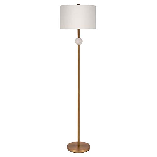 Henn&Hart Lorna Alabaster Accents Floor Lamp With Fabric Shade In Antique Brass/Alabaster/White, Floor Lamp Modern #TOP28