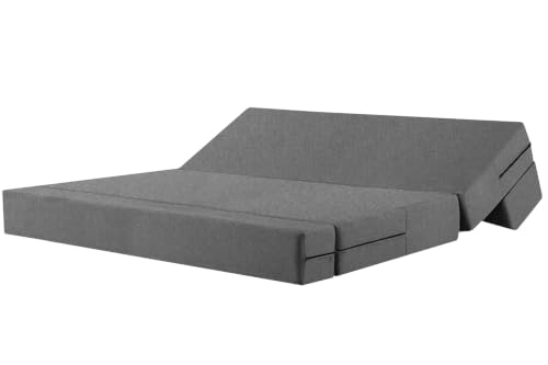 Image of Rosebell Foldable Easy Lightweight Four-Person Four Seater Sofa Cum Bed Jute Fabric Washable Cover- Including 4 Cushion - Size 6X6 Feet | Color - Grey | Perfect for Living Room & Office